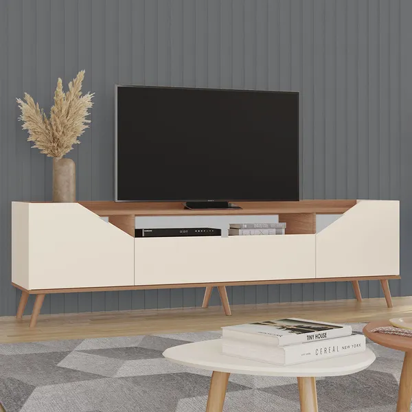 Rack Nice 100% MDF 3 Porta e Pés Estilo Retrô para TV até 65