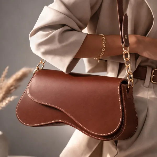 Bolsa Feminina Média Baguete Detalhes Dourado