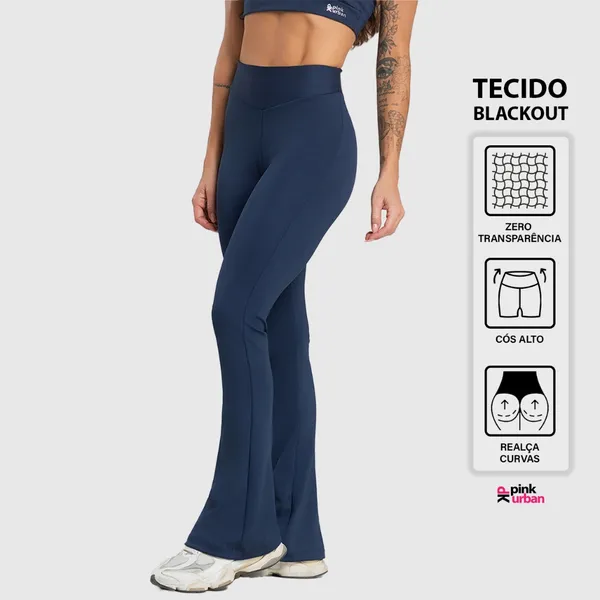 Calça Legging Fitness Feminino Flare Cintura Alta Balance Blackout Zero Transparência Bailarina