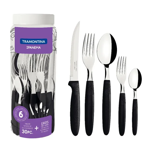 Faqueiro Inox Tramontina Ipanema 30 Peças Jogo De Talheres Cor Preto