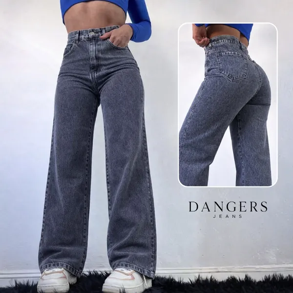 Calça Jeans Feminina Wide Leg Cintura Alta 100% Algodão
