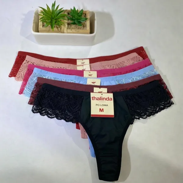 Kit 10 Calcinhas Fio dental Leona Fio Dental E Renda Na Lateral Lingerie Mulher
