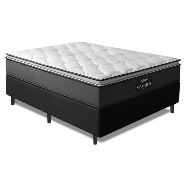 Cama Box Casal Colchão Molas Ensacadas Pillow Maximus 138x188x62cm Cinza / Preto Gazin