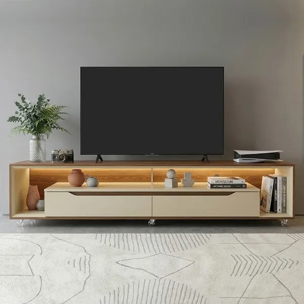 Rack para Sala com Led e Rodízios P/Tv 70 Polegadas 218cm Loop - Olivar Móveis