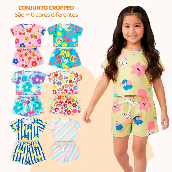 Kit 6 Peças de Conjunto Cropped Infantil Menina Moda Praia Verão Roupa Infantil Feminina de Calor Conjunto Verão Menina