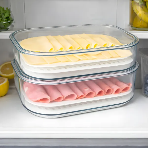 Kit Porta Frios Plástico Transparente Com Tampa Pote Presunto Queijo 1L