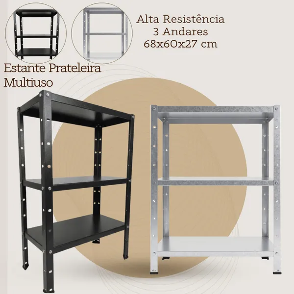 Estante Prateleira Multiuso Alta Resistência | 3 Andares | 68x60x27 cm