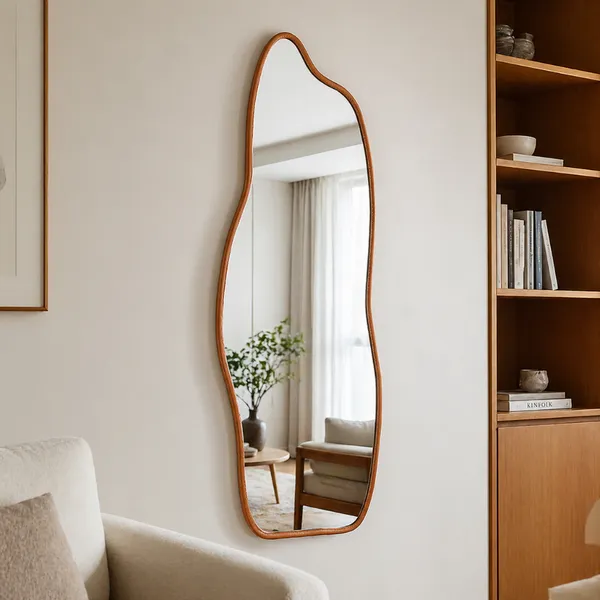 Espelho Decorativo Grande Orgânico Fogo Corpo Inteiro 110x50cm Sala Quarto Banheiro Hall