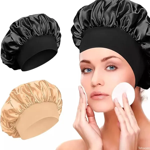 Touca de Cetim Ant Frizz Com Faixa Larga：Boa para Dormir, Cozinha e Banho