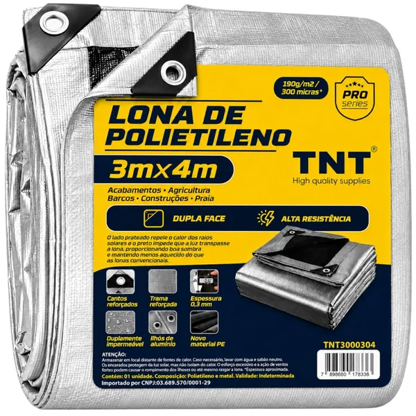 Lona 3x4 Extra Forte 300 micras Ilhós Reforçada Dupla Face TNT