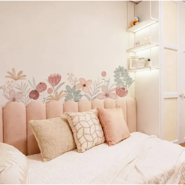 Adesivo Decorativo Floral Aquarela Premium Para Quarto Infantil - 2x faixas decorativas de 1,40 x 0,40 m (cada cartela)