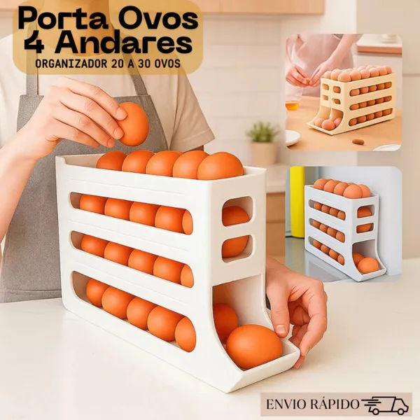 Porta Ovos 4 Andares Rolante em Plástico para Geladeira Organizador 30 Ovos