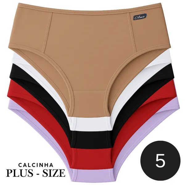 Kit Calçola Calcinha Cós Alto Plus Size Lateral Larga