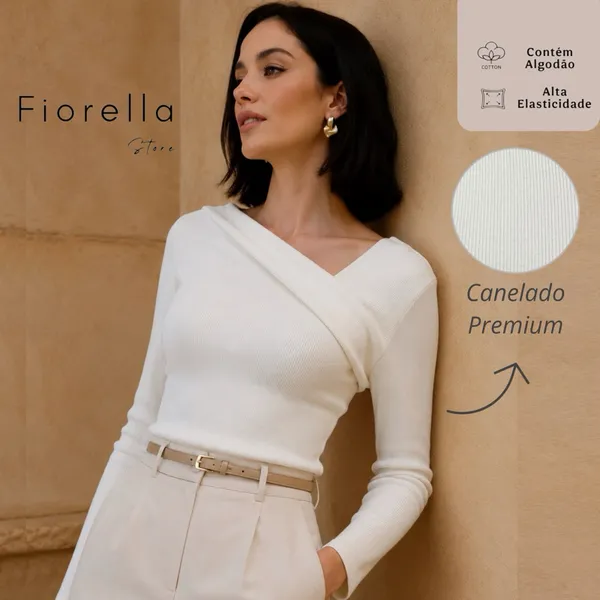 Blusa Manga Longa Canelada Assimétrica Blusinha Feminina