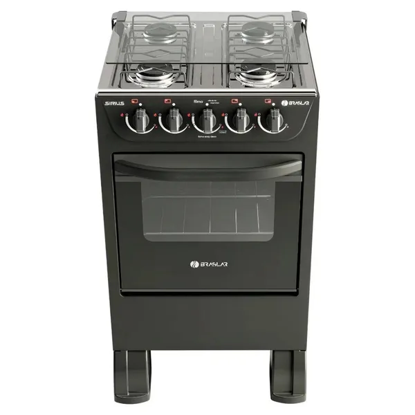 Fogão de Piso Braslar New Sirius 4 Bocas Preto Mesa Inox – Acendimento Manual
