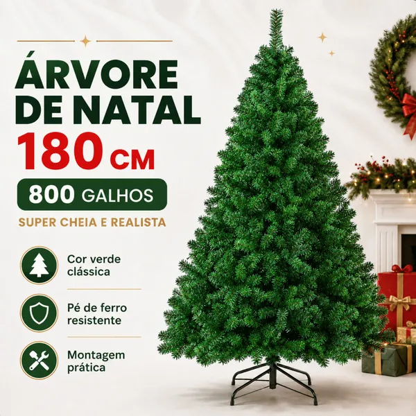 Árvore de Natal 1,80 Metros 800 Galhos Pinheiro Verde Cheia Luxo Gorda Decoração 180cm