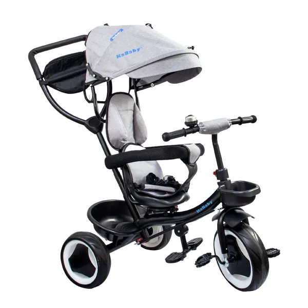 Triciclo Infantil 4 em 1 Multifuncional Carrinho de Bebê Com Empurrador e Capota Solar - Kababy
