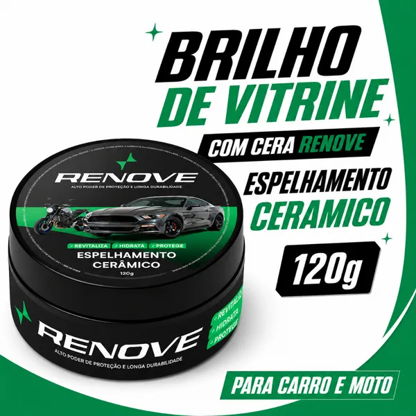 Cera Carnaúba Automotiva Renove 120g - Brilho Profundo, Toque Liso e Repelência à Água