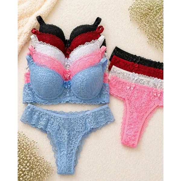 Conjunto de Lingerie Renda  Com Bojo Sutia e Calcinha Fio Sensual Noite e Dia Dia Confortavel