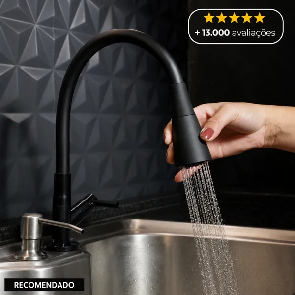 Torneira Gourmet Cozinha Bancada Preta Flexível 2 Jatos ABS Para Pia Mesa Área Gourmet Alta Moderna