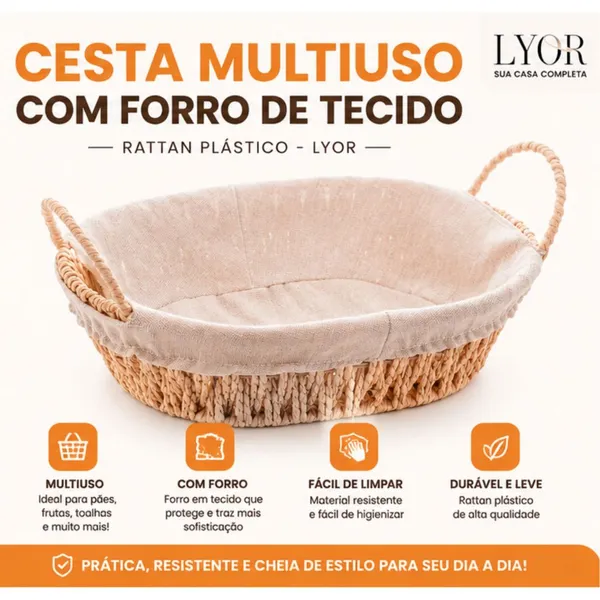 Cesta para Presente Pão Multiuso Ratan com Forro em Tecido Diversos Tamanhos Wolff
