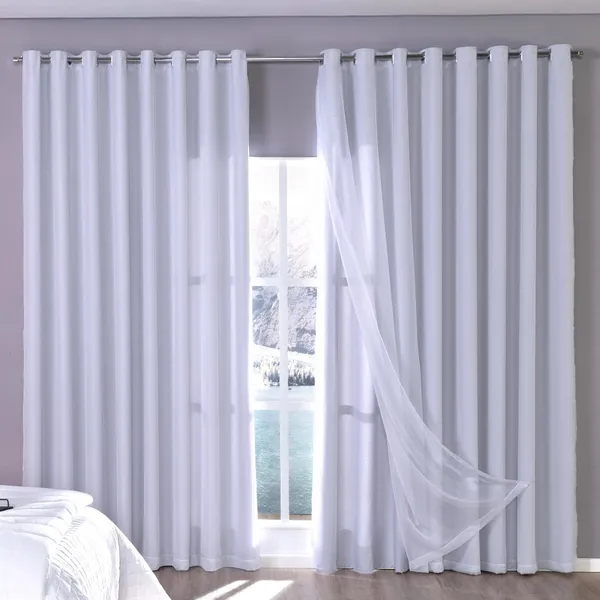 Cortina Blackout com Voil 4m x 2,70m p/ Varão Corta Luz Sala Quarto
