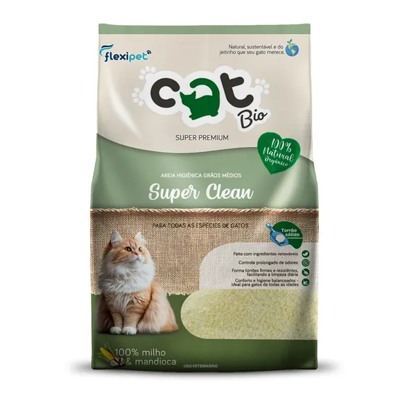 Areia Higiênica Biodegradável ​Catbio 4 Kg - Super Clean - Grãos Médios