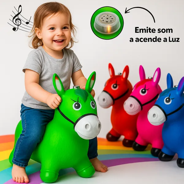 Cavalinho Upa Upa inflavel Pocoto Brinquedo Pula Pula Musica Infantil Com Musica e Led