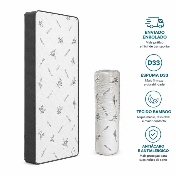 Colchão Solteiro D33 Espuma Com Certificado do Inmetro 188x88x12 CM Ortopédico Anti Ácaro Alta Qualidade Conforto - AV