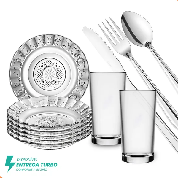 Aparelho de Jantar 20 Peças - Conjunto de Pratos, Copos, Talheres Inox - Mesa Posta Elegante