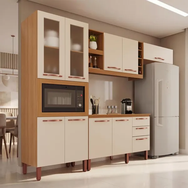 Cozinha Completa Modulada Milão 100% MDF com ​Balcão 9 Portas 3 Gavetas e Adega