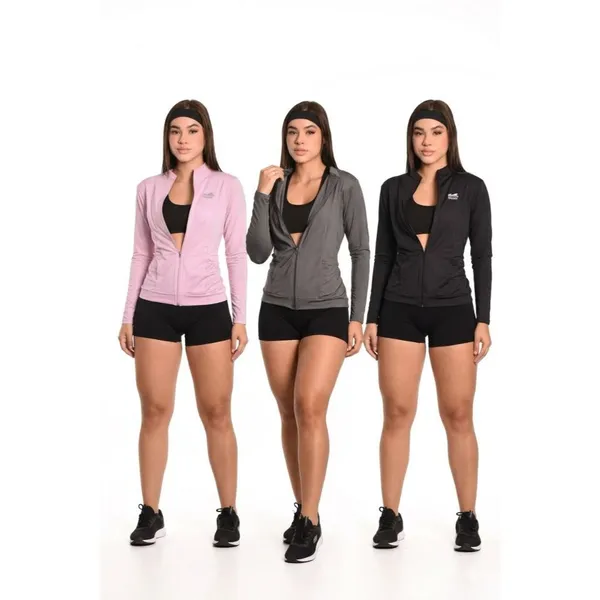 Jaqueta Casaco com ziper feminino com bolso Blusa Proteção Solar Dryfit Academia