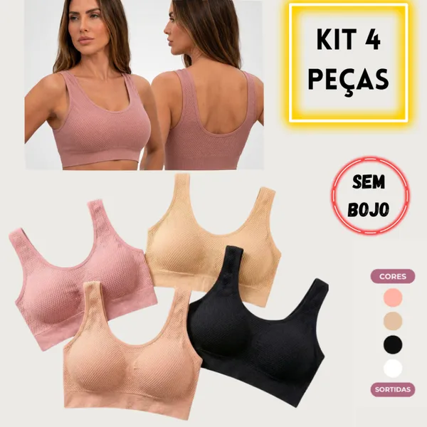 Kit 4 Top SEM Bojo, Alça Larga, Tecido Macio e Confortável