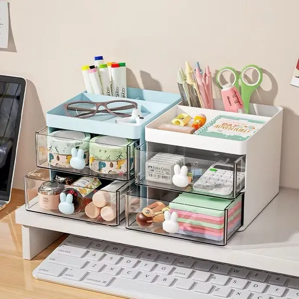 Porta Organizador De Mesa Coelhos Fofo  Gaveta Treco Maquiagem De Mesa Pequeno Multifuncional Estilo Minimalista