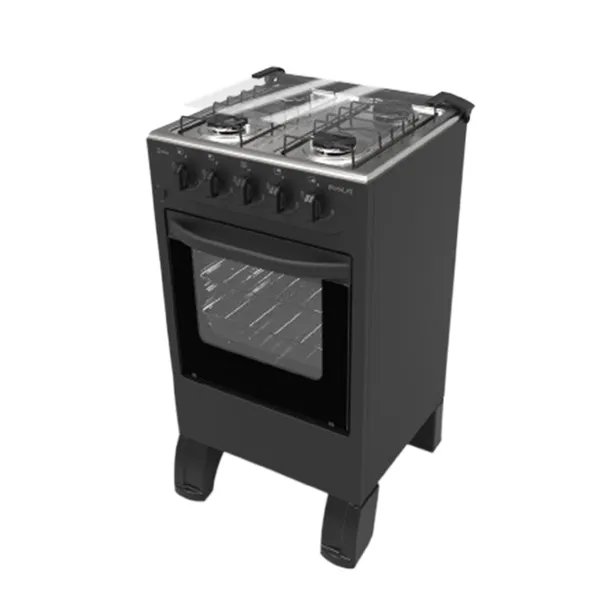 Fogão de Piso Braslar New Sirius 4 Bocas Preto Mesa Inox – Acendimento Manual
