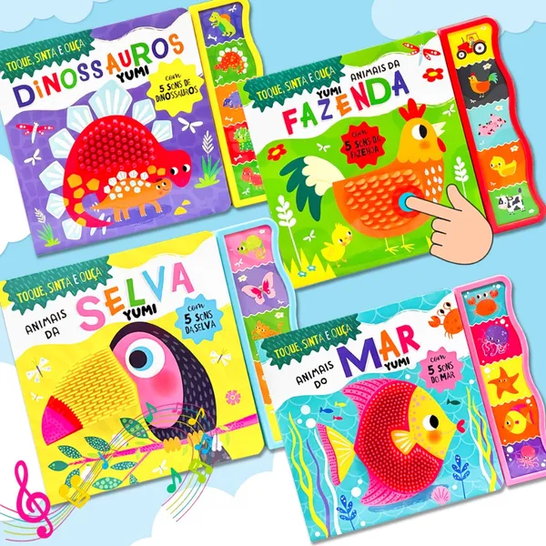 Coleção Livro Sensorial Bebê | Toque E Ouça  Com 5 Sons E Texturas Silicone | Edição Premium Educativo
