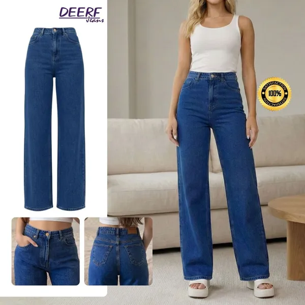 Calça Jeans Feminina WIDE LEG Boca Larga Cintura Alta 100% Algodão Tecido Premium