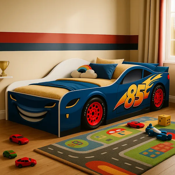 Cama Carro Infantil Juvenil Adesivada Quarto de Criança Cama com Proteção Laretal