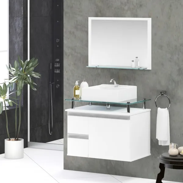 Conjunto Diamante MDF gabinete de banheiro com pia e espelheira 60cm