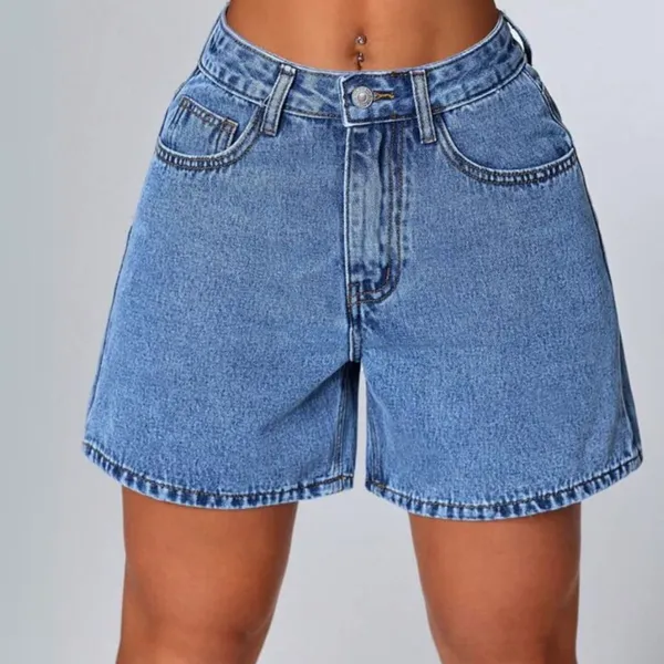 Bermuda Short Mom Jeans Feminino Cintura Alta Com Bolso Funcional