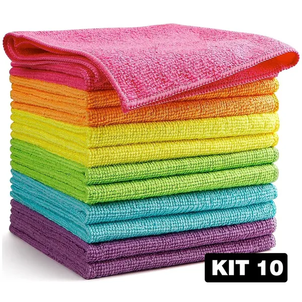 KIT 10 PANOS DE LIMPEZA MICROFIBRA ALTA ABSORÇÃO MULTIUSO