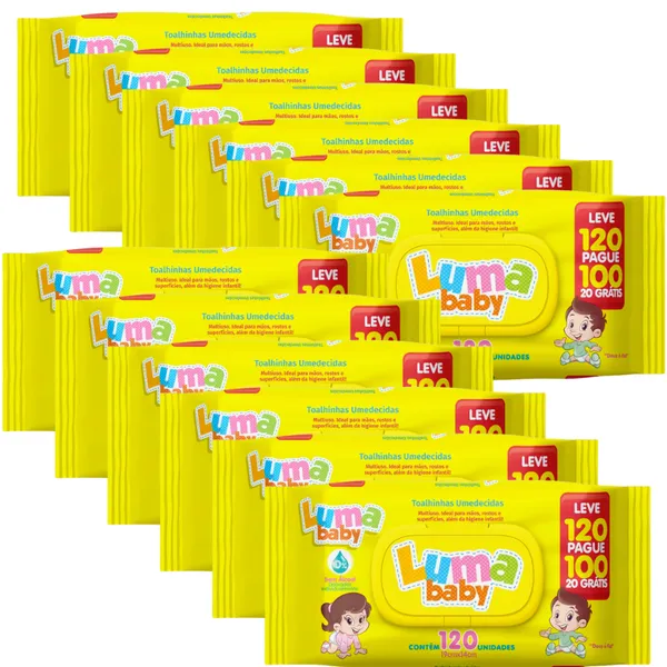 Kit C/12 Toalha Umedecida Luma Baby  Leve 120 Pague 100 Total 1440