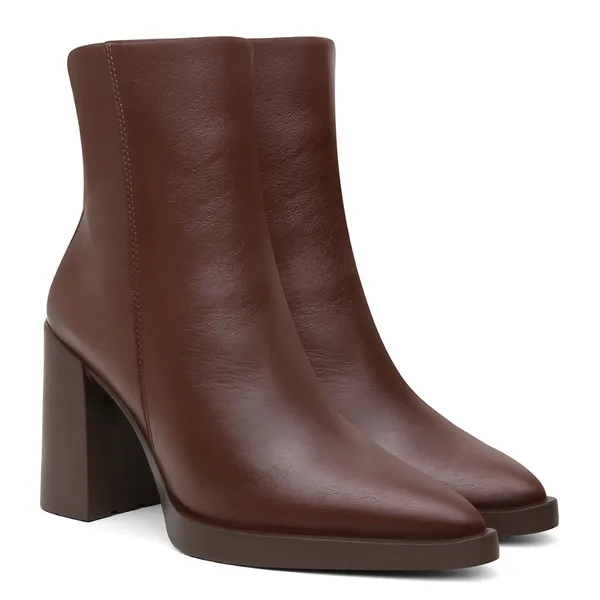 Bota Cano Curto Couro Legítimo Malu SB Shoes Bico Fino Clássica Salto Grosso