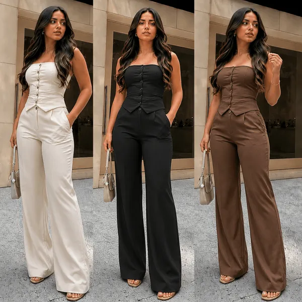 Conjunto Alfaiataria Cropped Tomara que Caia Social Elegante