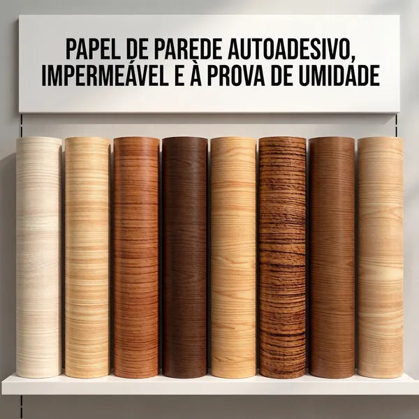Papel de Parede Madeira 3D 5m x 45cm Autoadesivo Removível Fácil Aplicação Lavável Para Móveis Paredes Geladeira