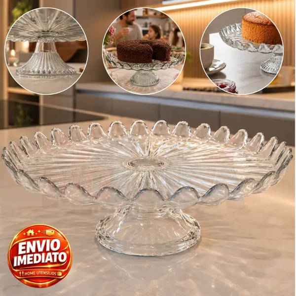 Prato Para Bolo Boleira de vidro com pé Centro de Mesa Multiuso 32CM