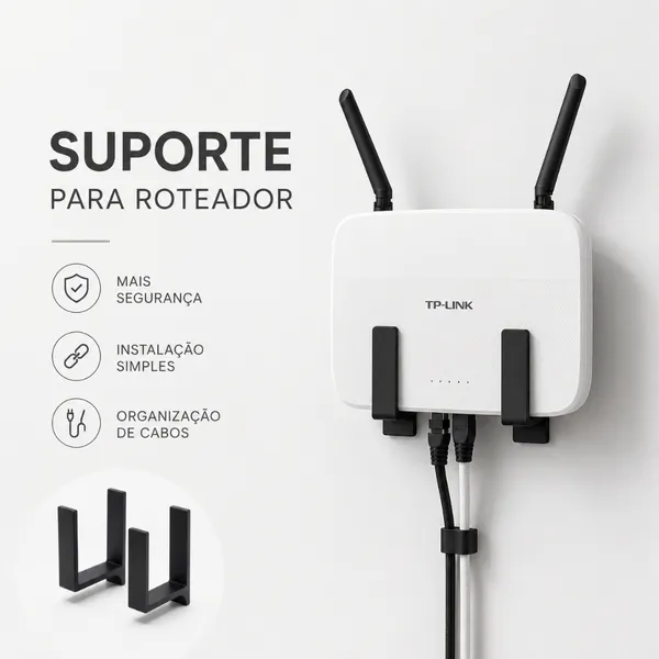 Suporte para Roteador e Modem de Parede Sem Furo com Fita 3M Universal Organizador WiFi Adesivo