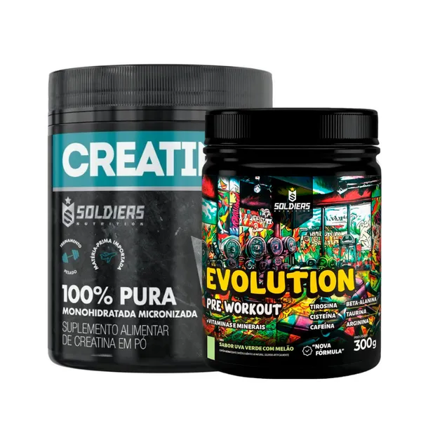 Kit Creatina Monohidratada + Pré Treino Evolution 300g Aminoácidos Essenciais - Soldiers Nutrition
