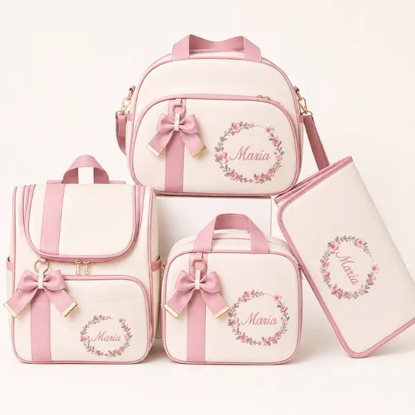 Kit Bolsa Maternidade 4 peças - Bolsa De Bebê Materna Menina E Menino - Personalizada