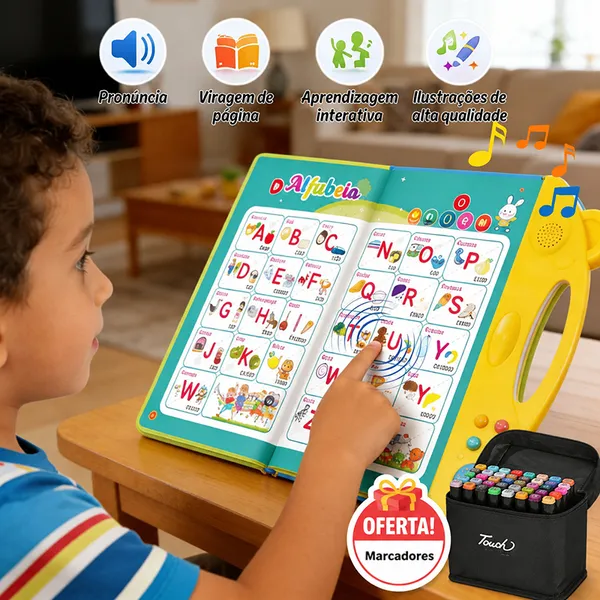Livro Interativo com Som Infantil Bilíngue Português Inglês Multi Temas Toque Educativo Aprendizagem